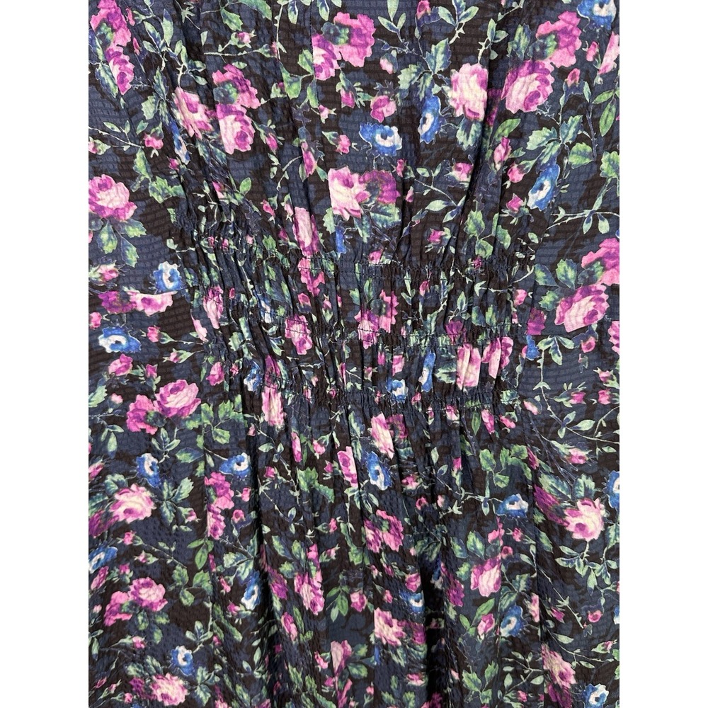 Rebecca Taylor Ruby Navy Floral Hammered Silk Mini Dress Size 2 Cottage Peasant - Picture 6 of 12
